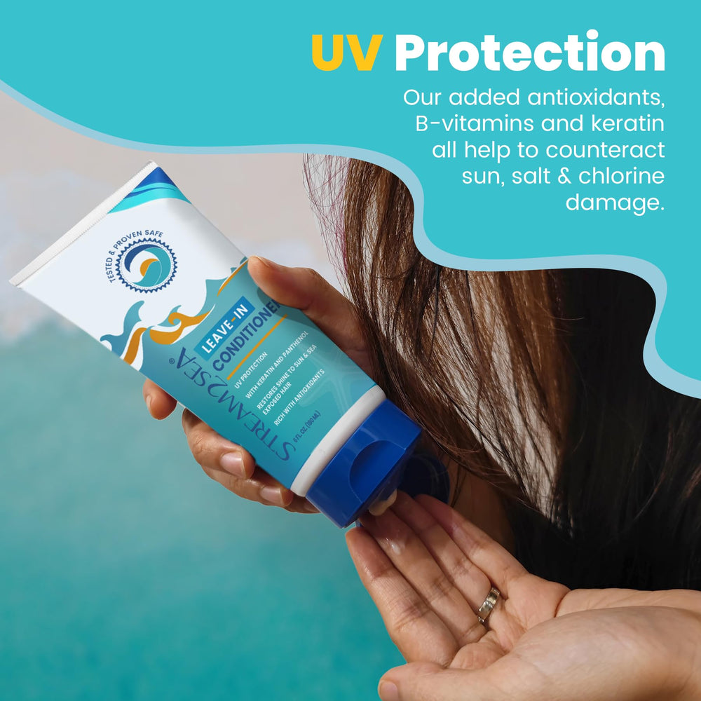Stream2Sea used on a beach to protect hair from sun and salt exposure