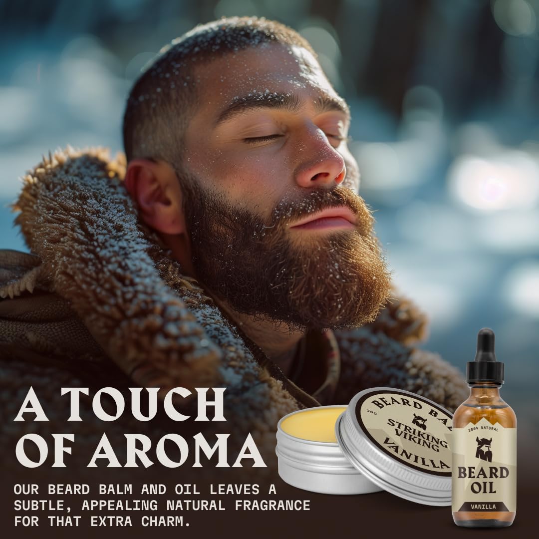 Striking Viking beard before and after image showing tamed, softer facial hair benefit