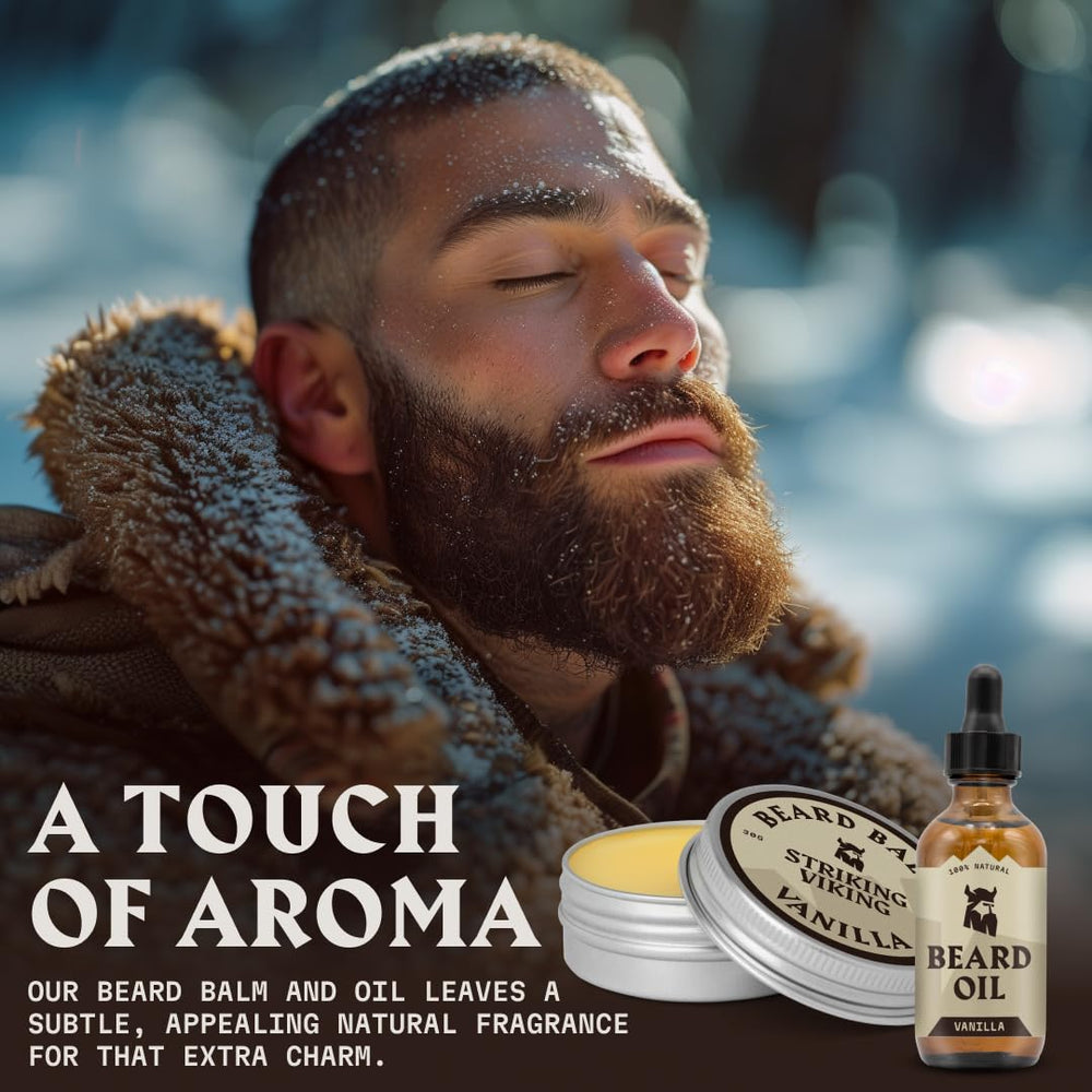 Striking Viking beard before and after image showing tamed, softer facial hair benefit