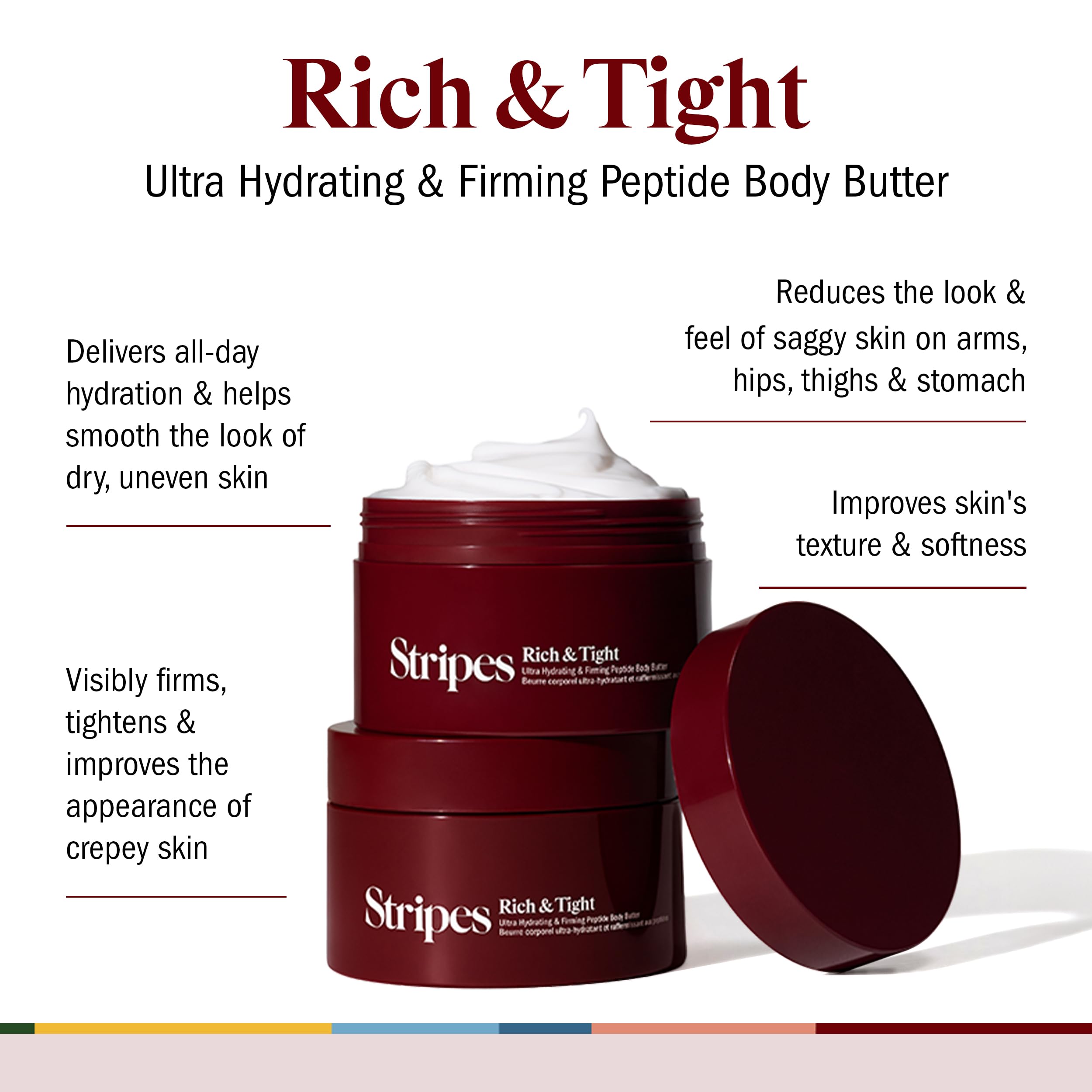 STRIPES ingredient graphic highlighting peptide complex for firmer-looking skin