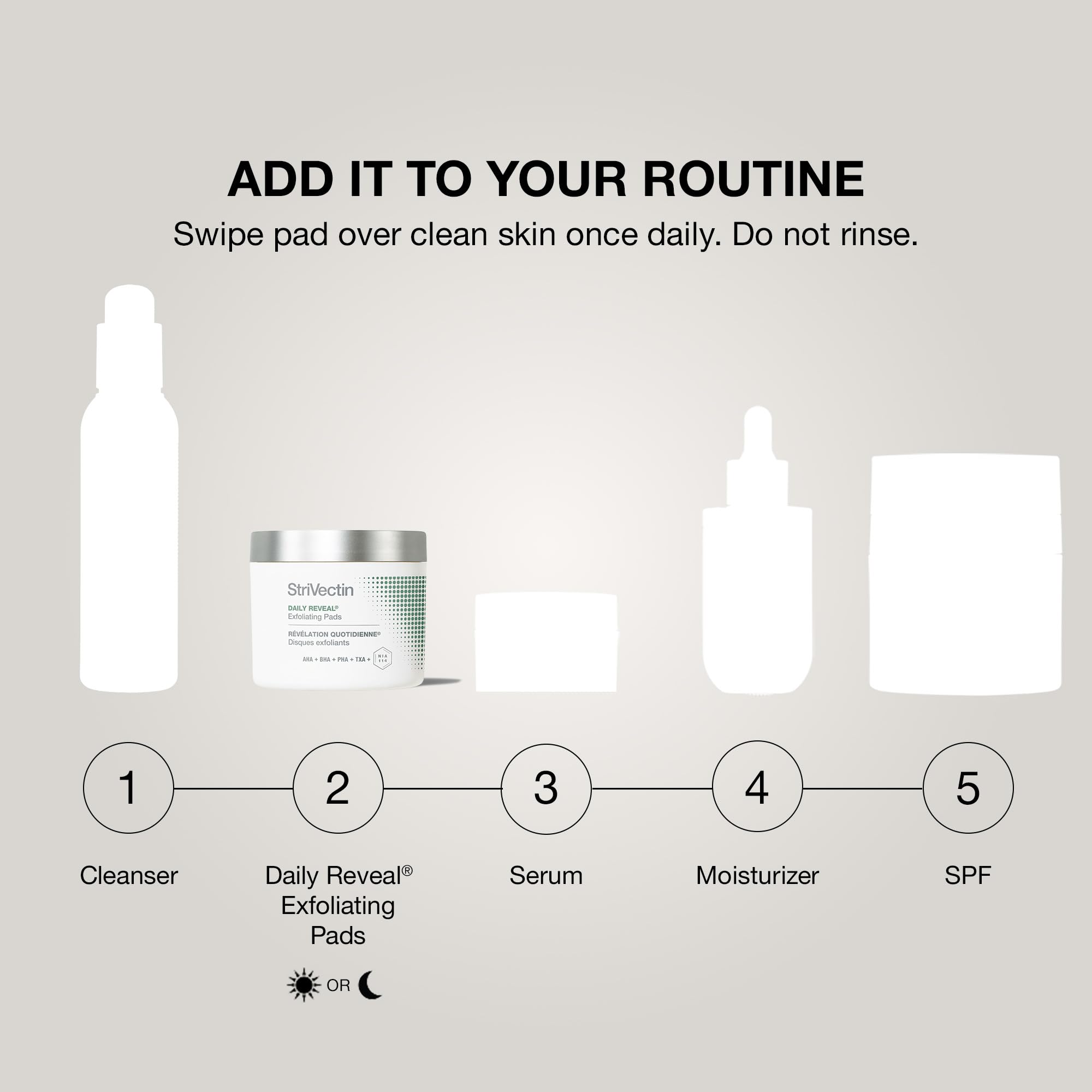 StriVectin jar on bathroom counter beside moisturizer to illustrate daily routine use