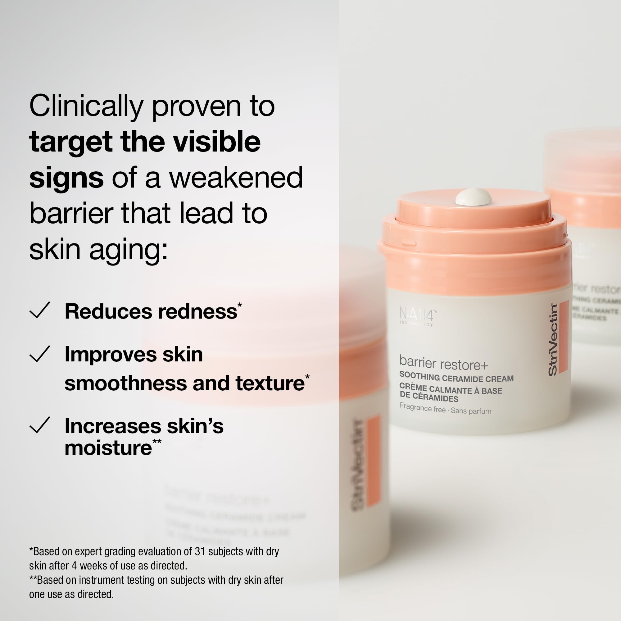 Hand applying StriVectin cream to cheek illustrating immediate softening benefit