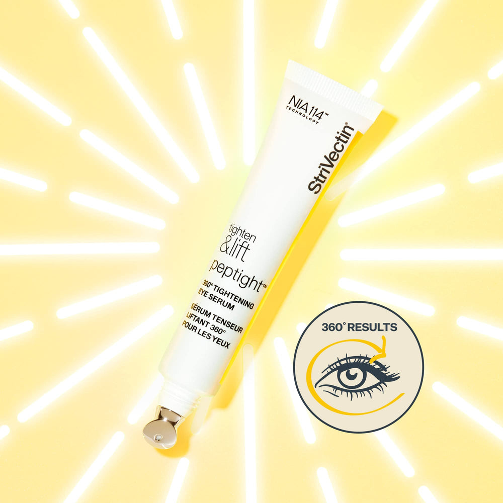 StriVectin before and after visual of eye area showing firmer, brighter look