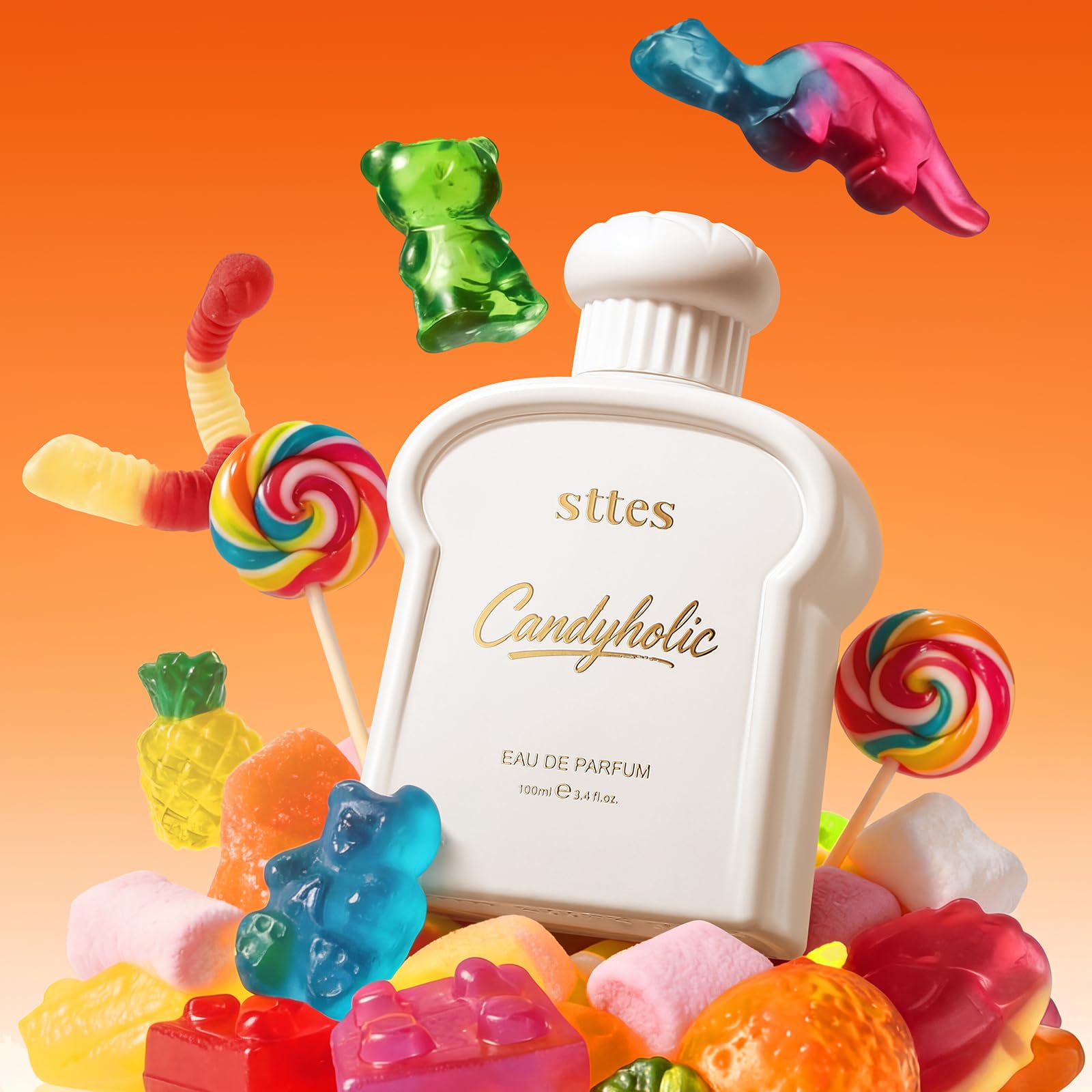 Sttes Candyholic close-up of glass bottle showing glossy finish and premium look
