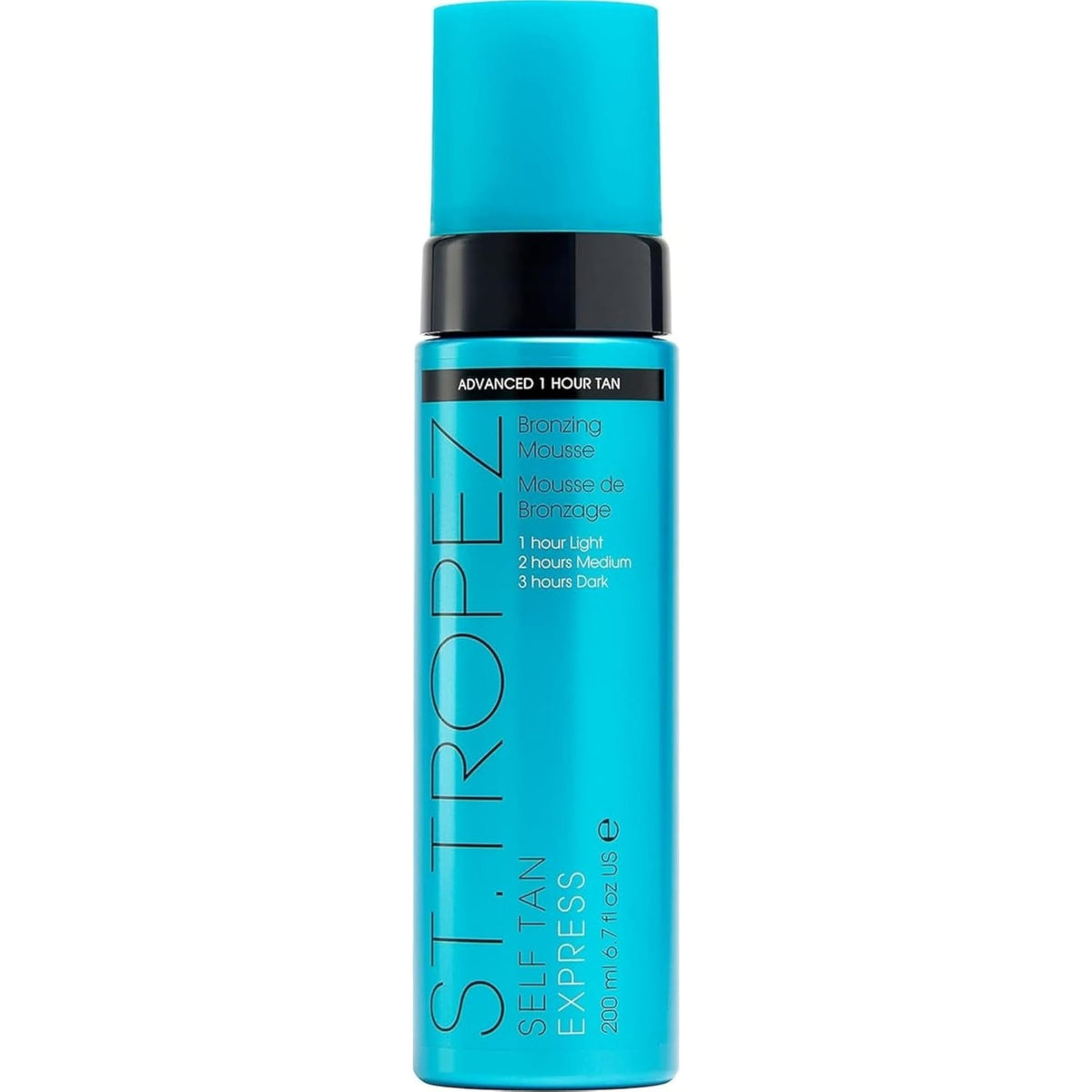 St.Tropez bottle front view showing packaging and fast tan benefit