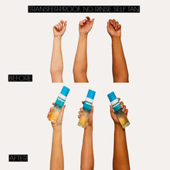 Applying St.Tropez with mitt on forearm to show streak-free application benefit
