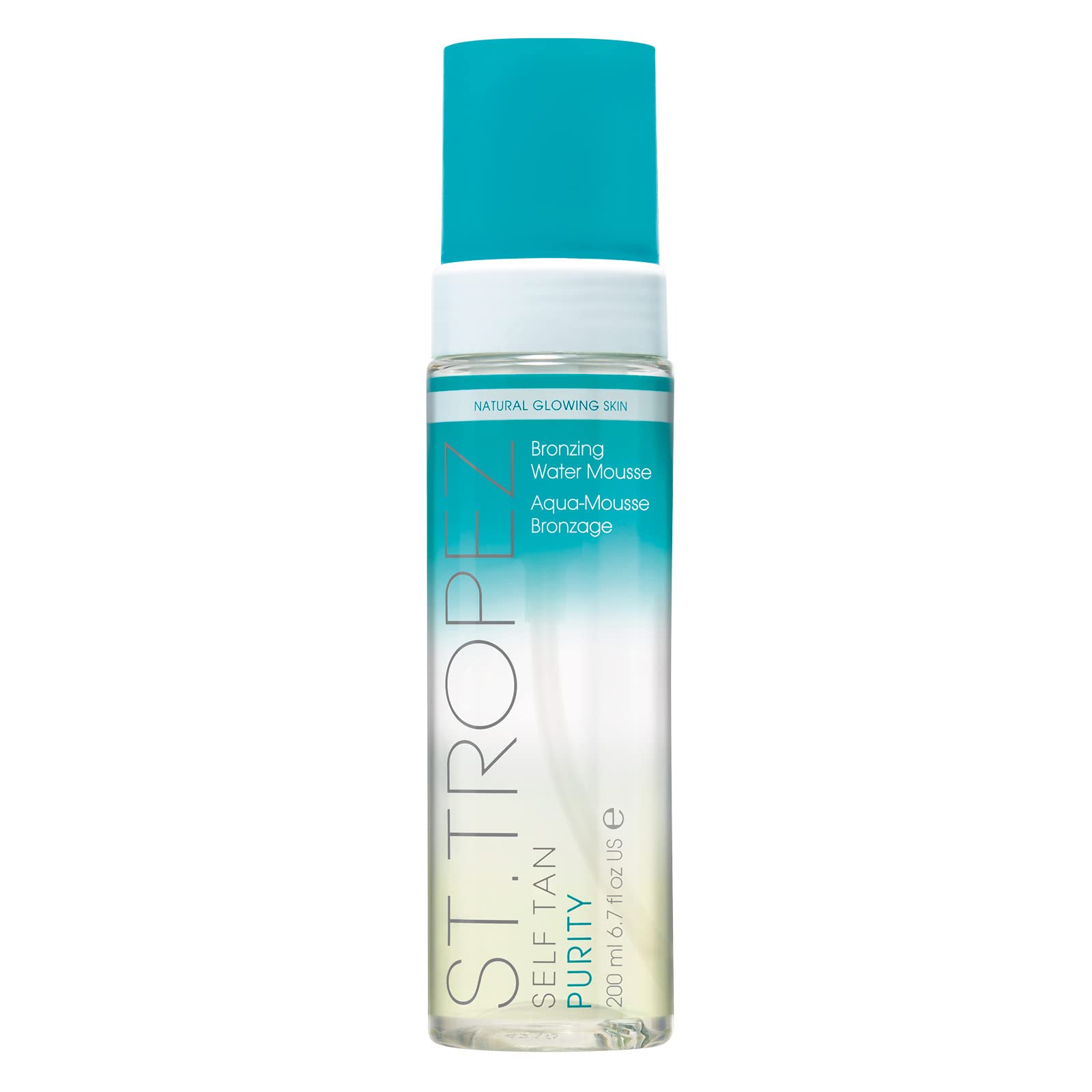 St.Tropez bottle front view showing clear mousse and branding for easy identification