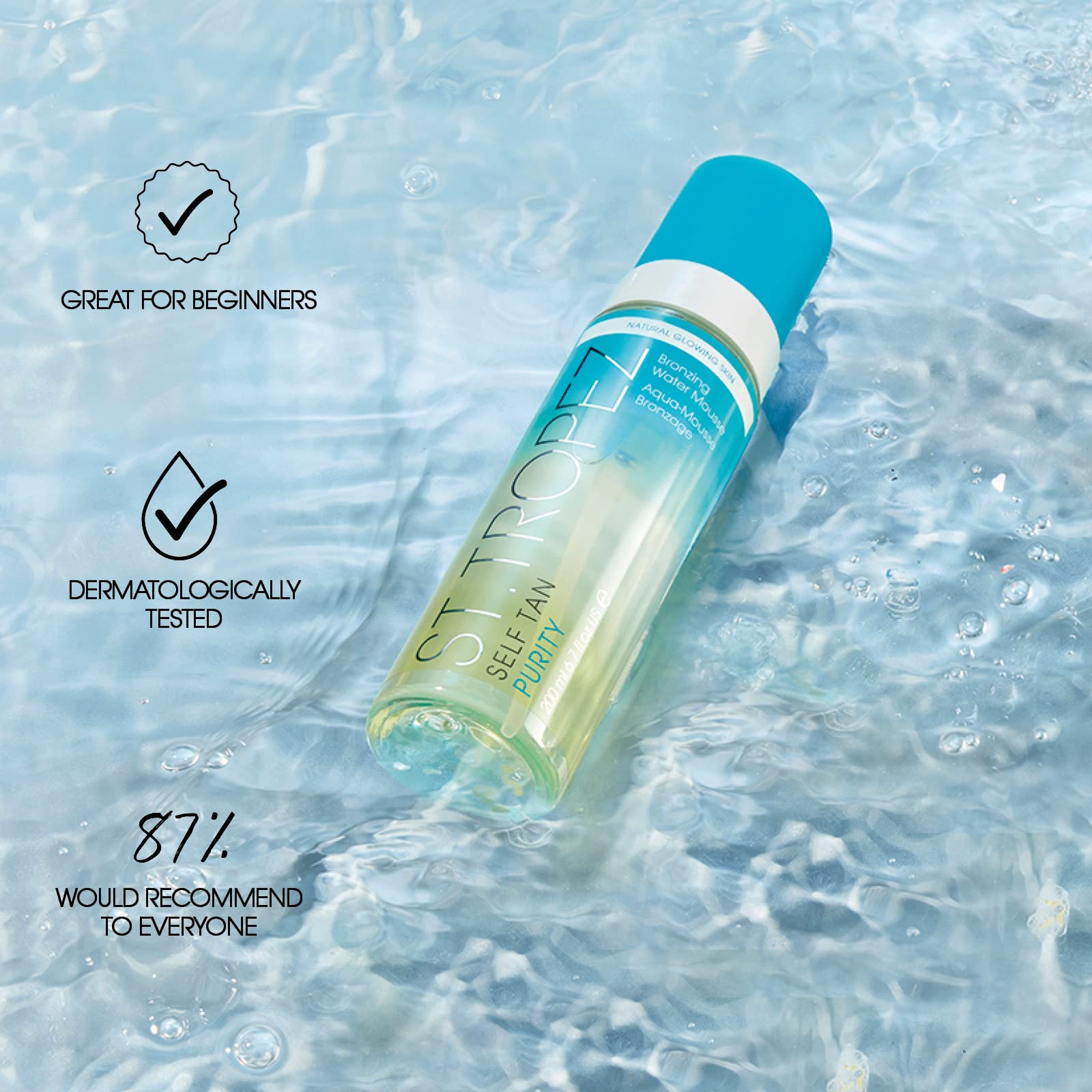 St.Tropez product label close-up highlighting vegan and natural tanning actives