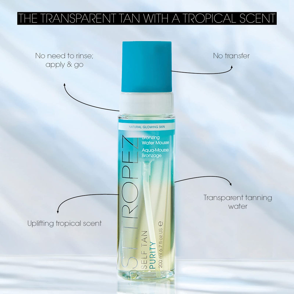 St.Tropez mousse texture close-up illustrating clear, lightweight formula for quick drying