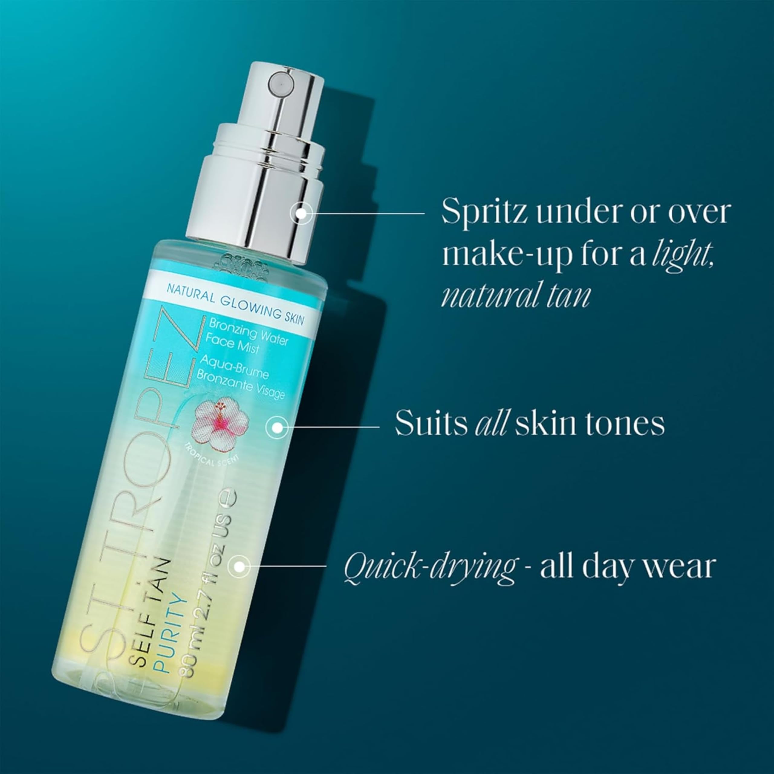 St.Tropez transparent mist on hand texture showing lightweight hydration benefit