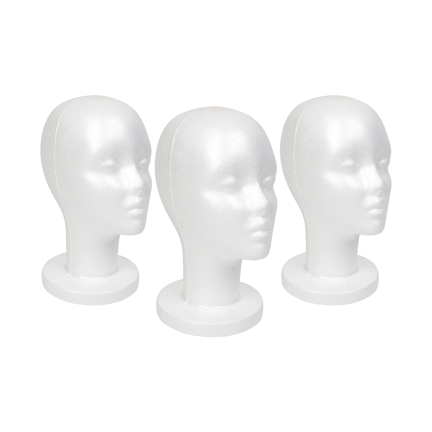STUDIO LIMITED front view of three white mannequin heads for consistent display