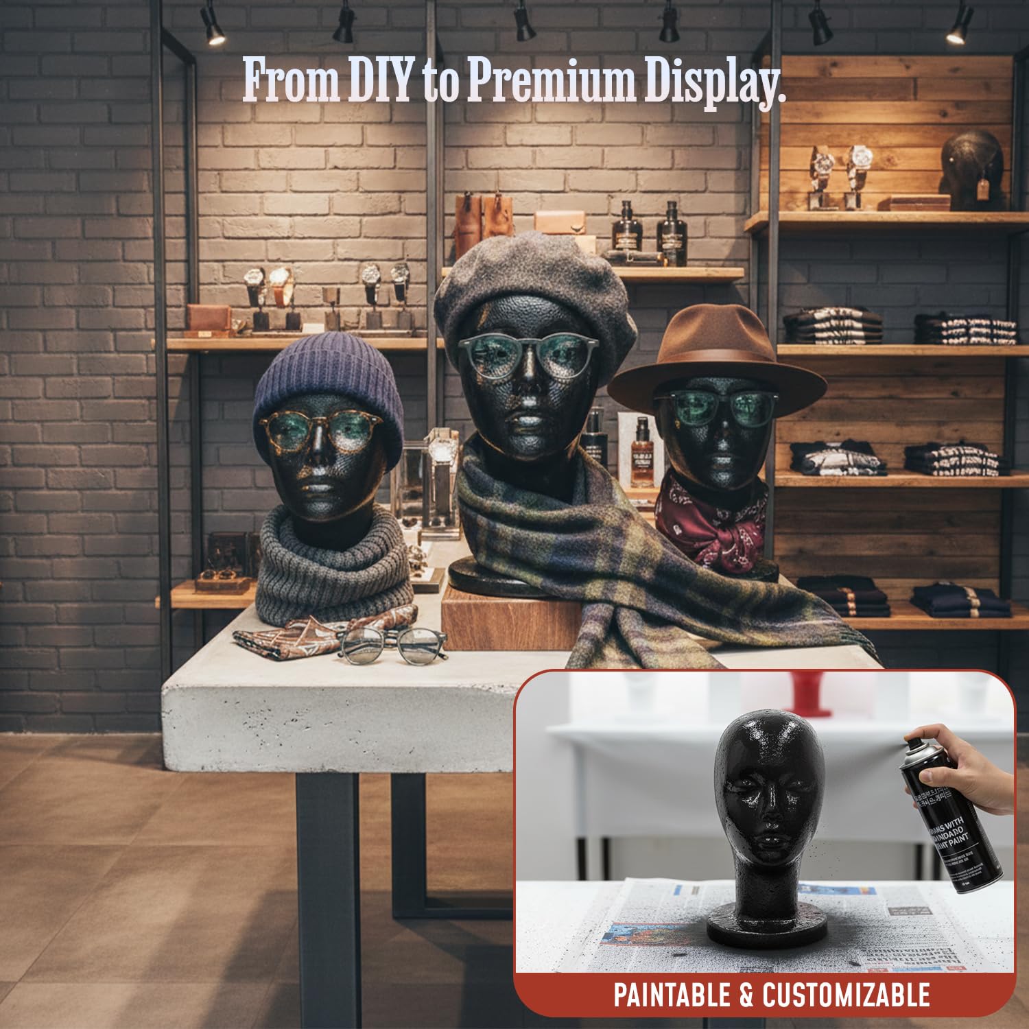 STUDIO LIMITED three heads lined for display providing uniform merchandising