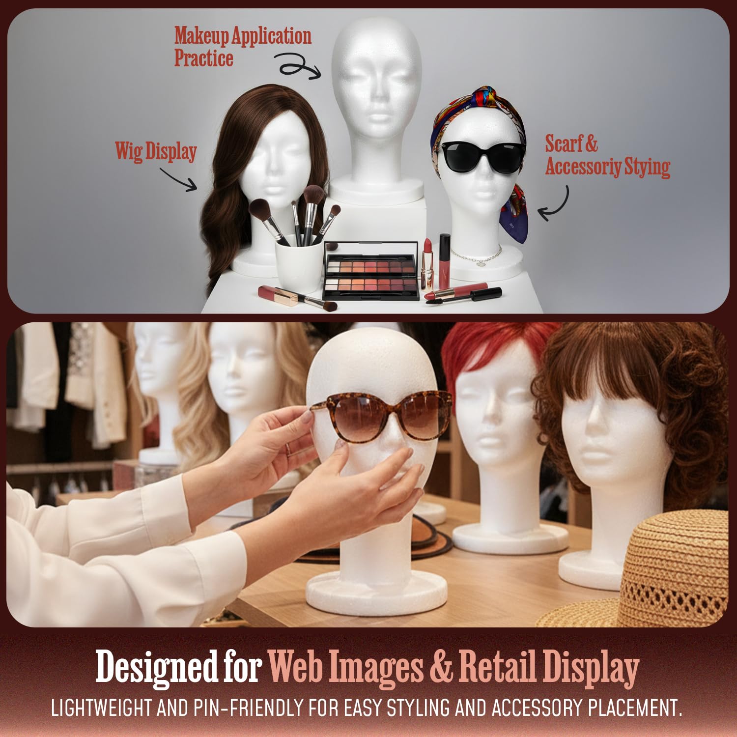 STUDIO LIMITED mannequin head with lace wig styled to demo practical styling benefit