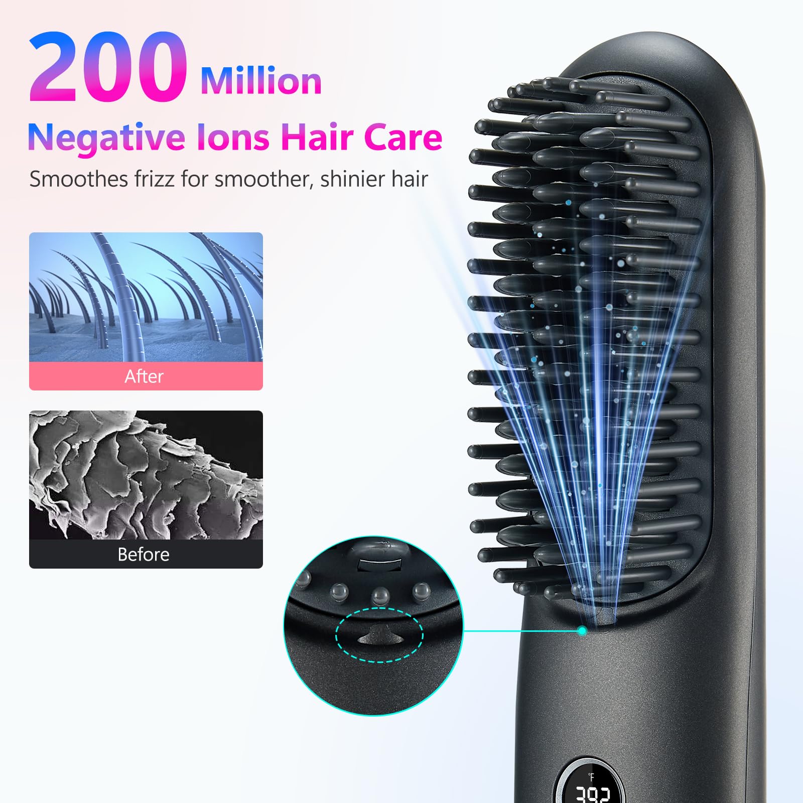 STUDLLY brush smoothing hair for a sleek, frizz-reduced finish