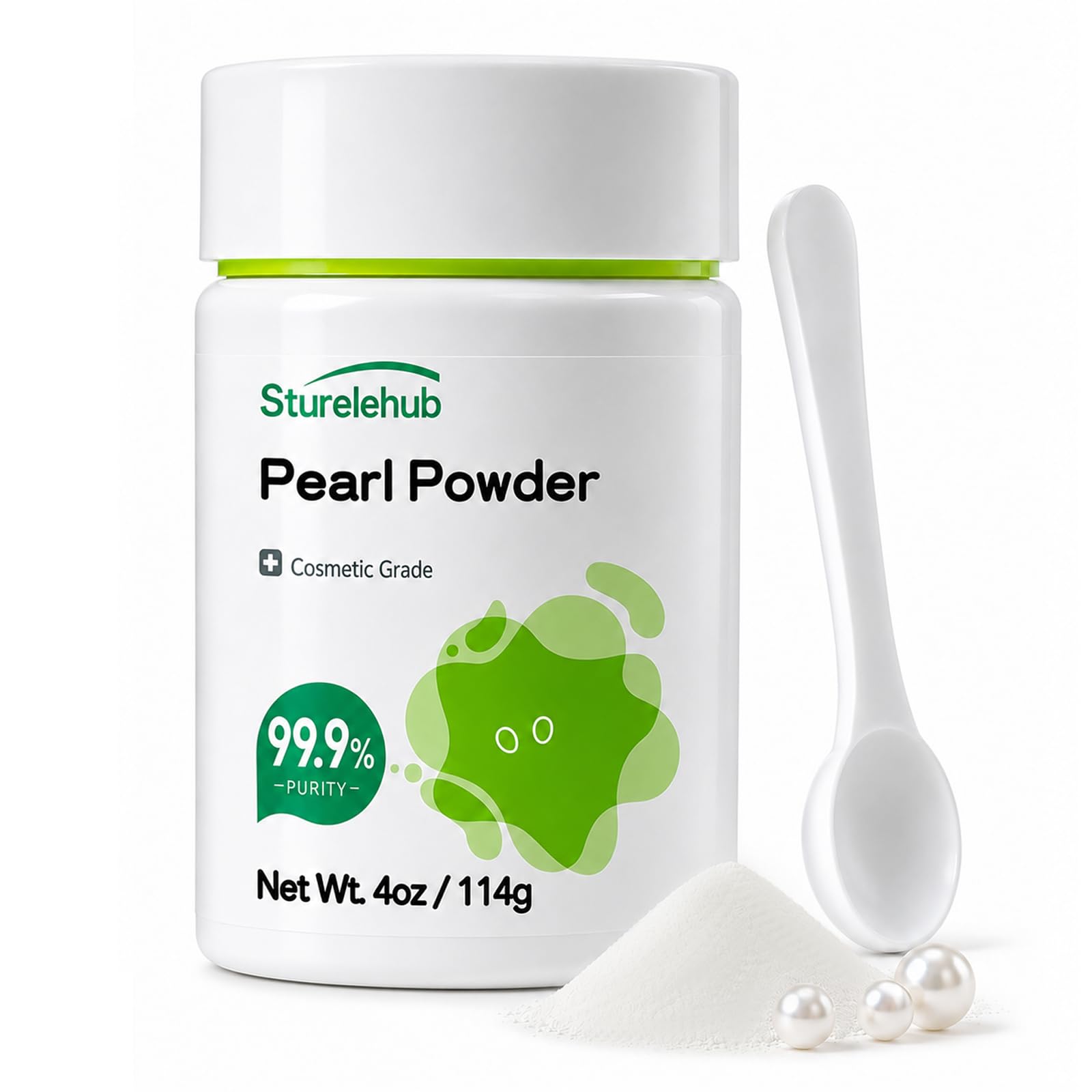 Sturelehub front jar of pearl powder showing product and branding benefits