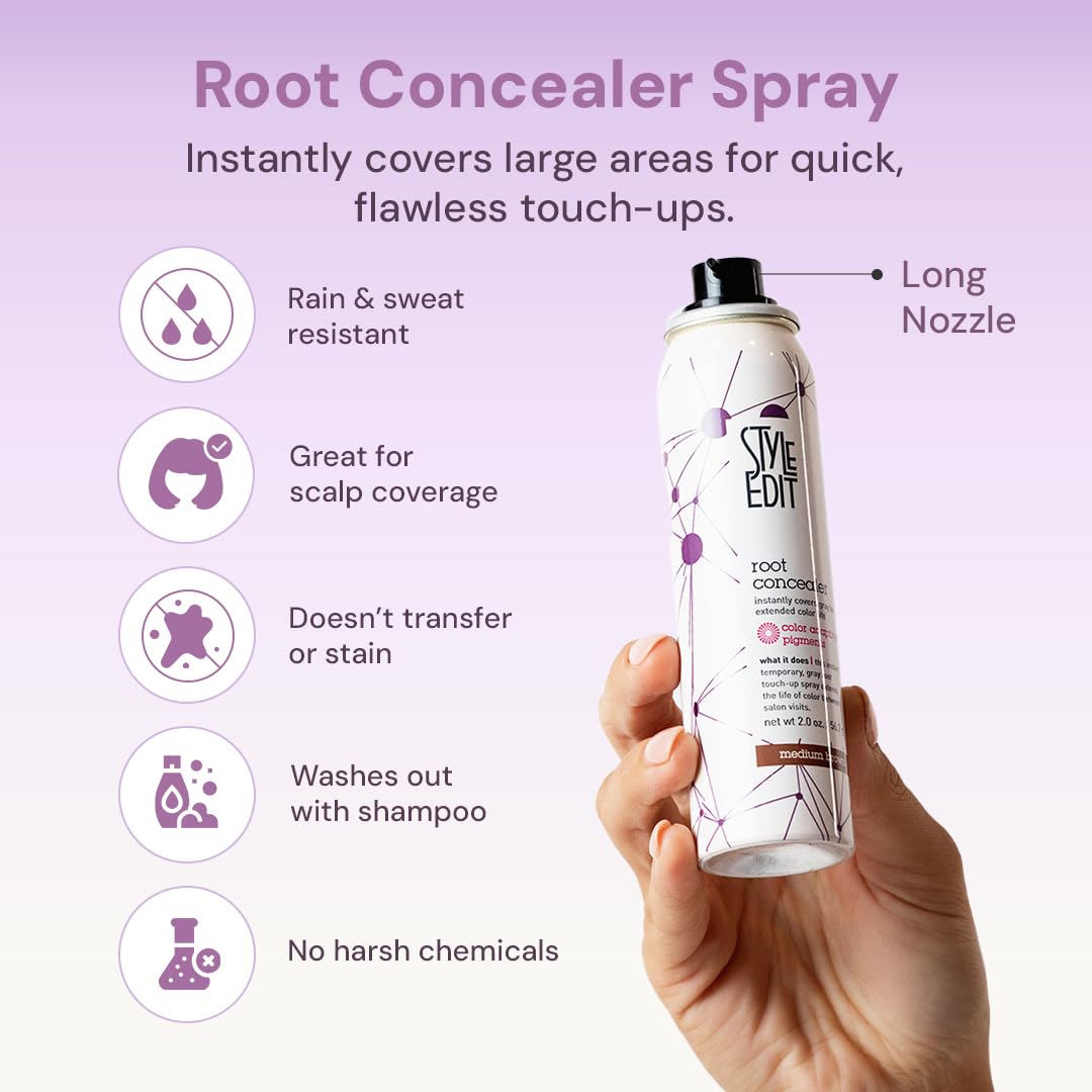 STYLE EDIT nozzle close-up highlighting precise mist for even gray coverage