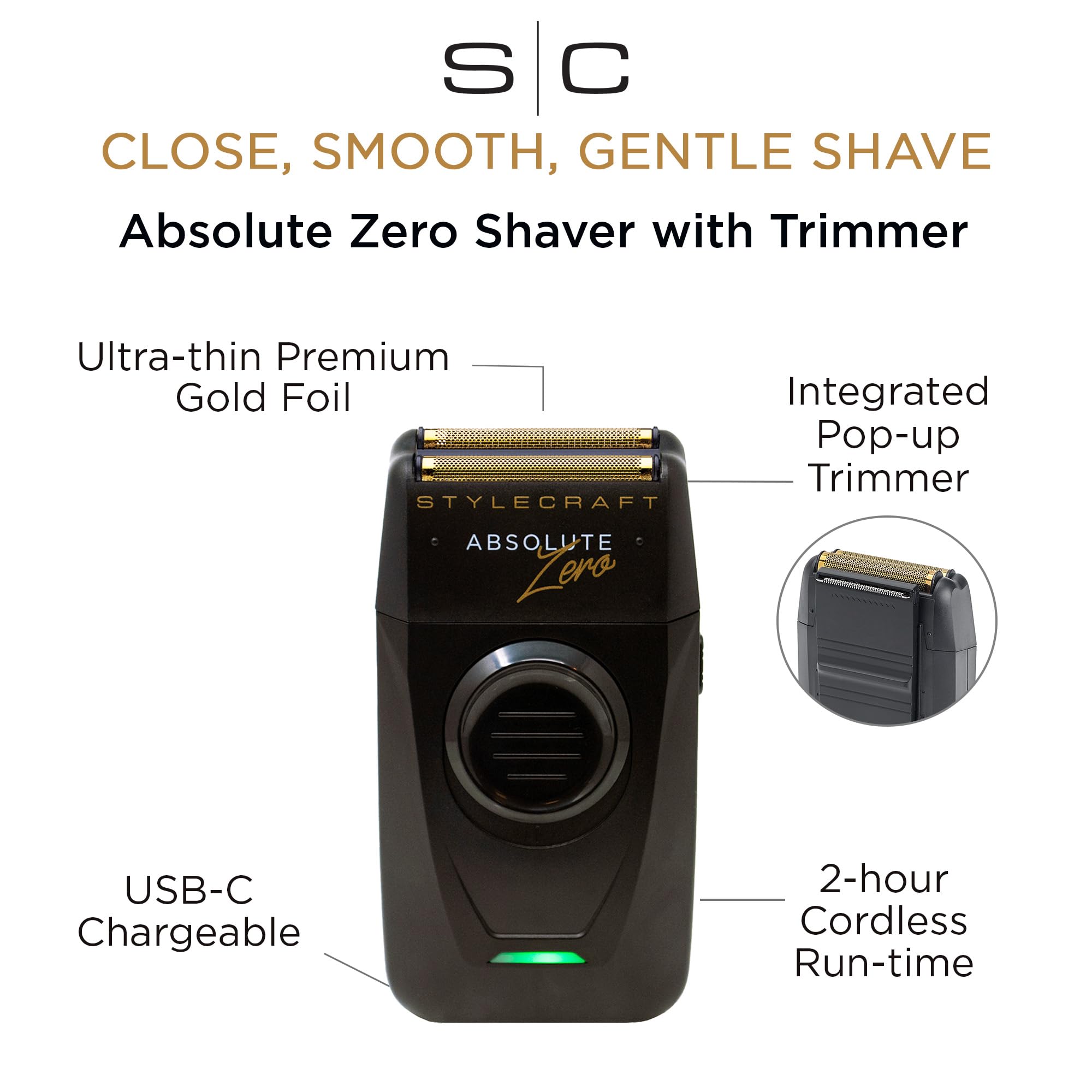 StyleCraft ergonomic handle close-up showing grip and control for steady shaving