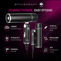 StyleCraft Ace folded handle compact for travel and space-saving packing convenience