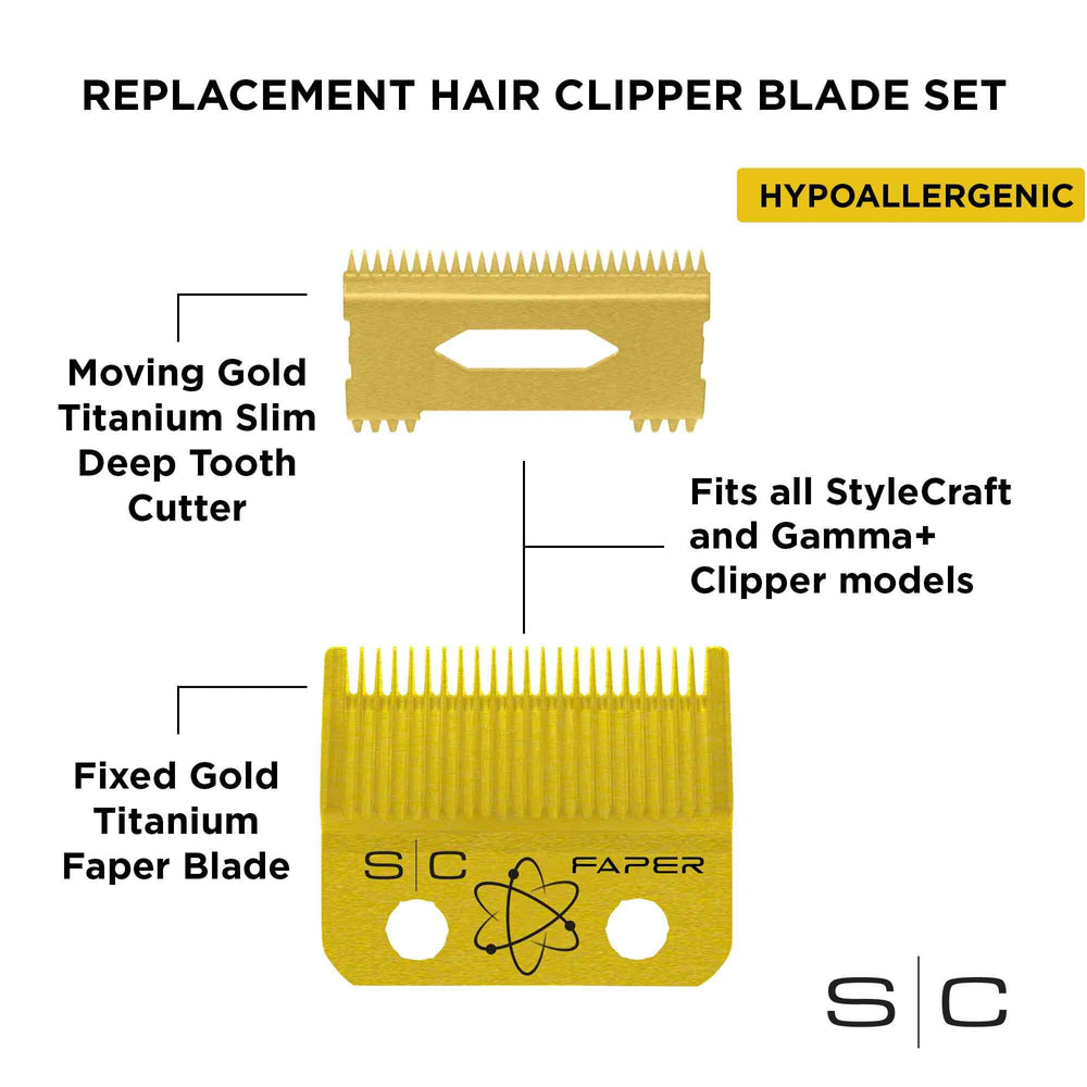 Stylecraft gold titanium faper installed on clipper demonstrating compatibility and performance