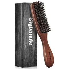 STYLEMATE front view showing walnut handle and bristle pad, for reliable grooming
