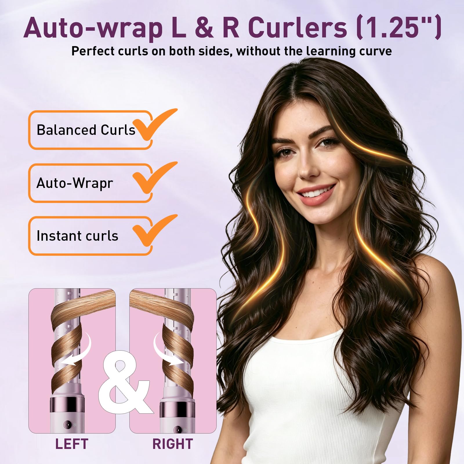 StyleVibe auto-wrap barrel in use creating even left-right curls efficiently