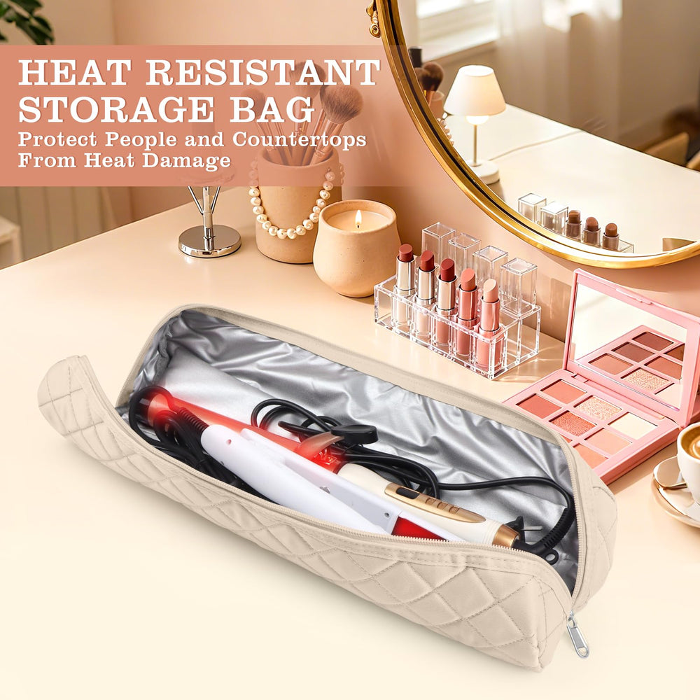 Suafrnut open bag with flat iron and curling wand neatly stored for safe transport