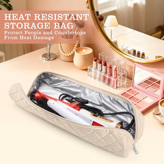Suafrnut open bag with flat iron and curling wand neatly stored for safe transport