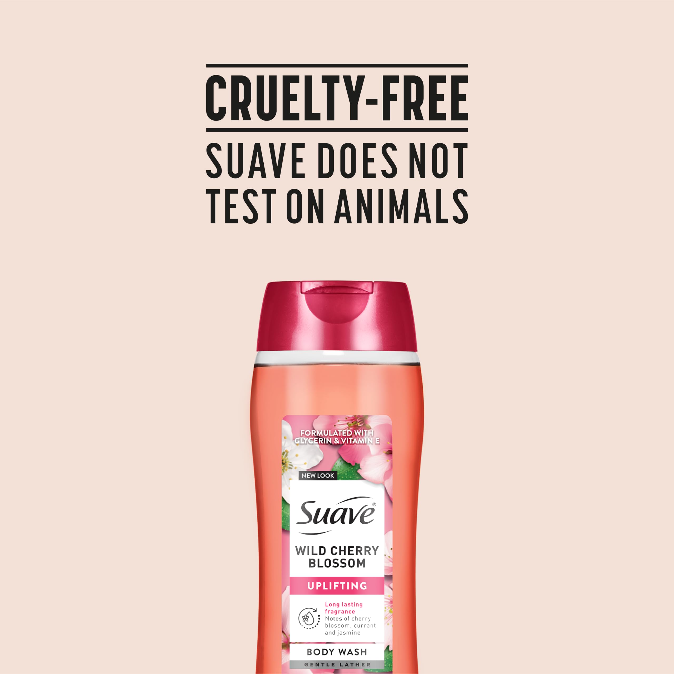 suave+ bottle on shower shelf lifestyle image suggesting daily at-home spa feel