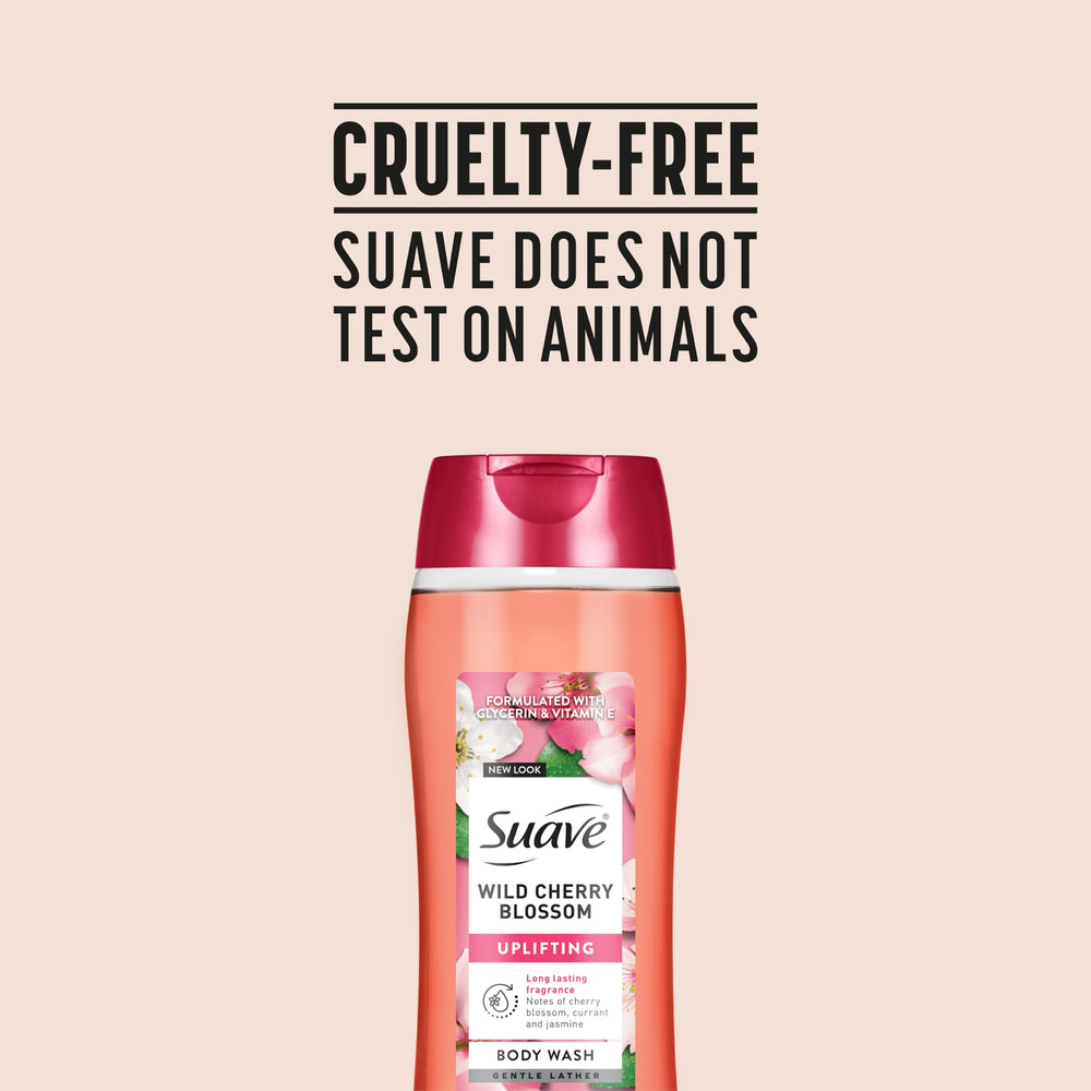 suave+ bottle on shower shelf lifestyle image suggesting daily at-home spa feel