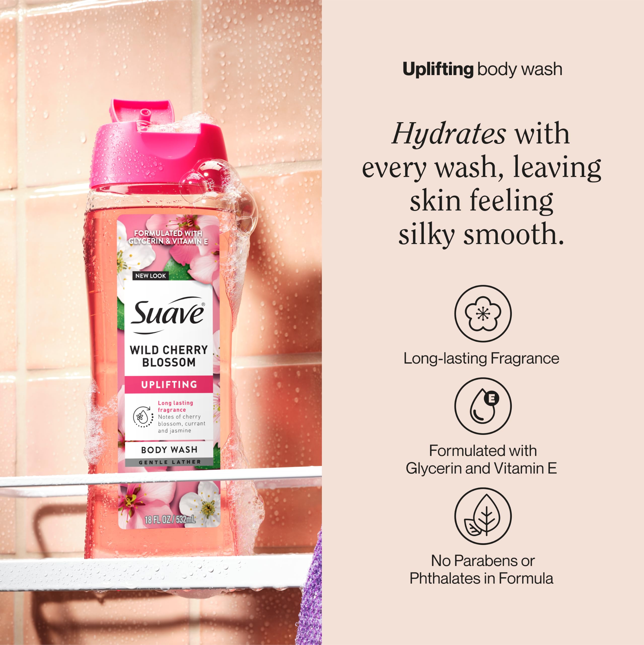 suave+ close-up of pump and label highlighting easy dispensing and clarity