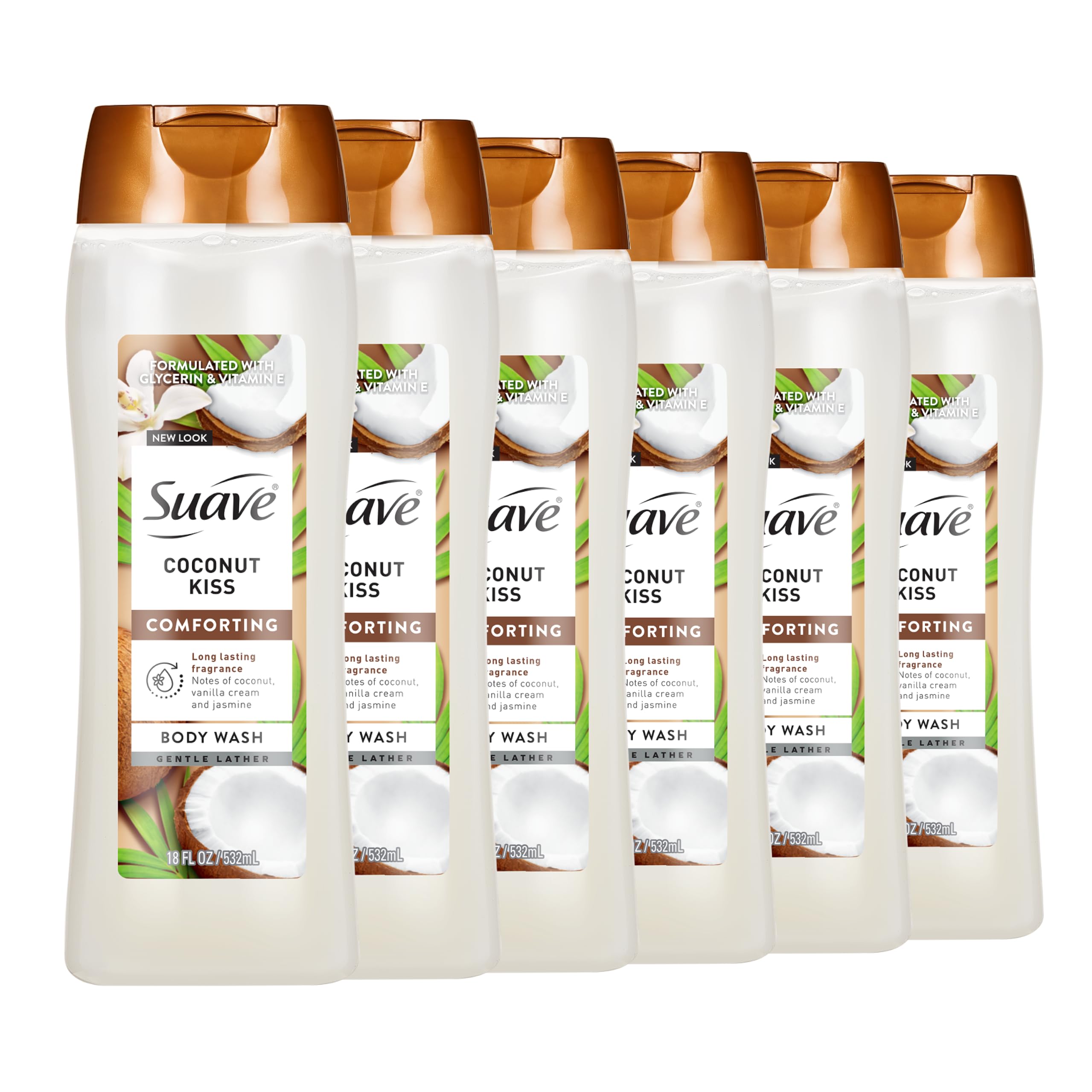 suave front bottle showing Coconut Kiss scent and hydrating formula