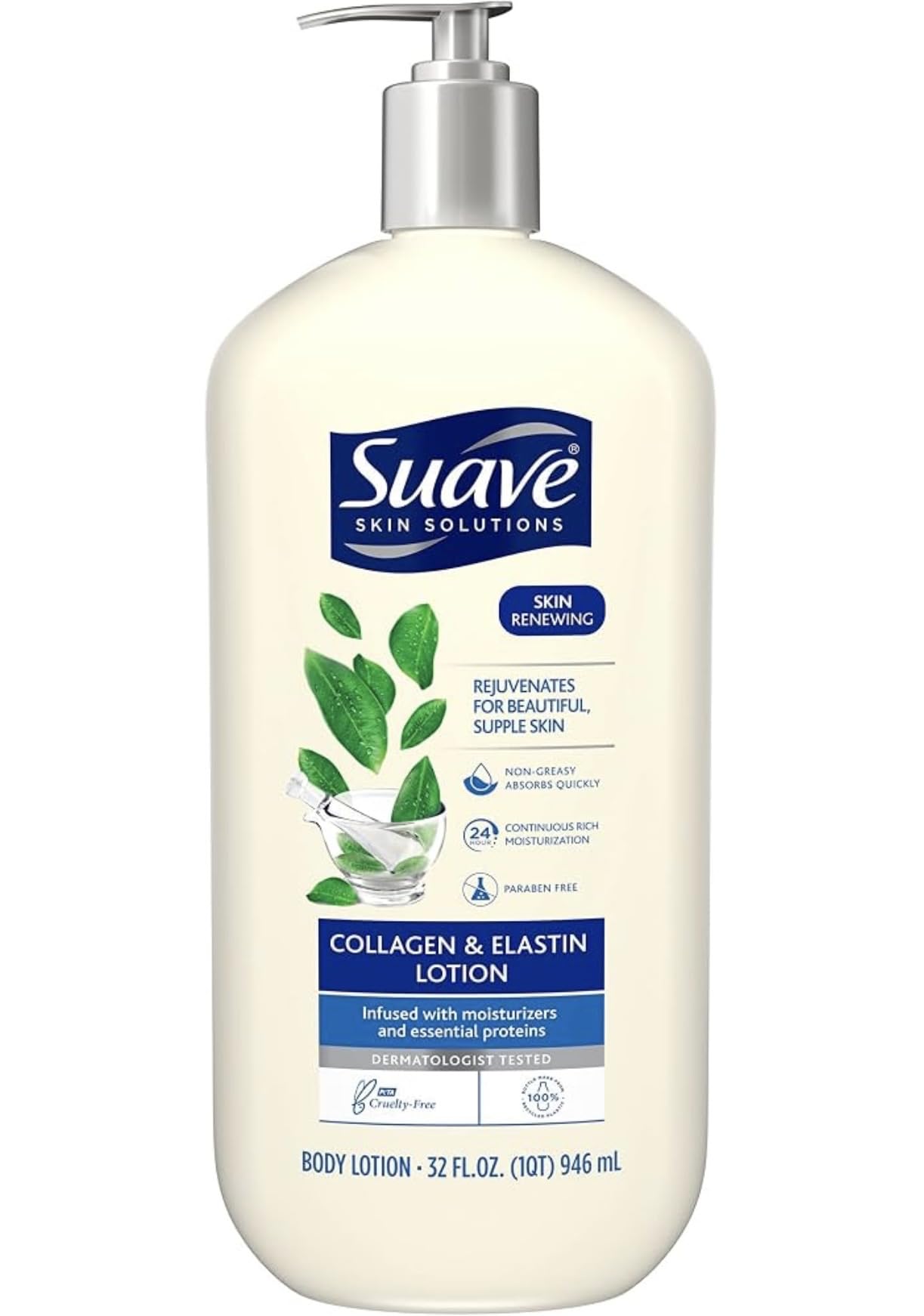 suave front pump bottle showing label and easy dispensing benefit