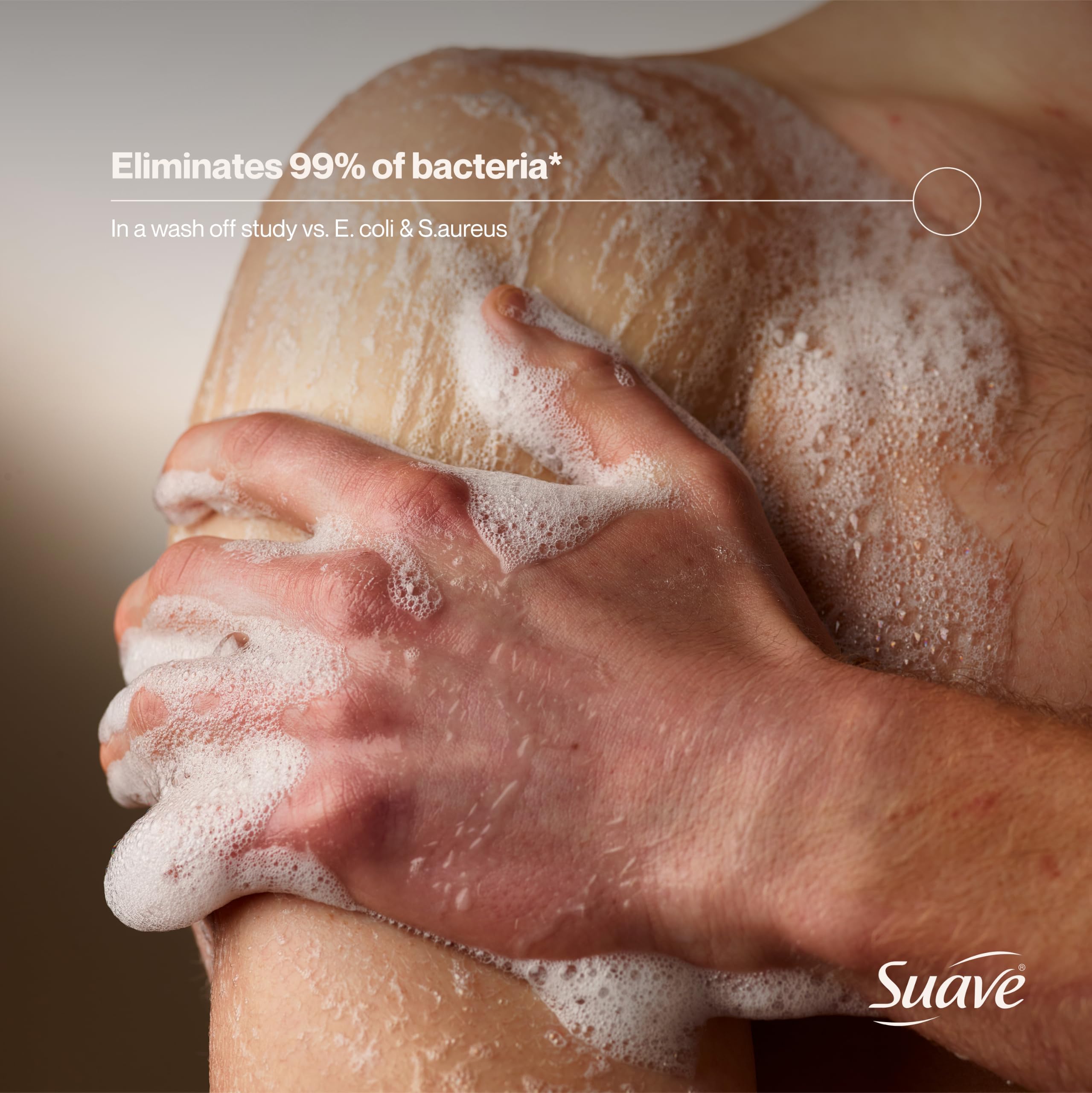 suave+ bottle beside a hand to show 18 fl oz scale advantage