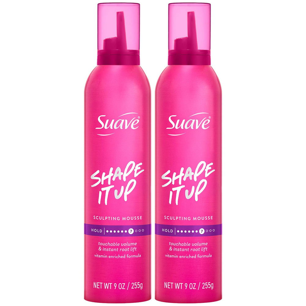 Suave extra hold mousse front packaging showing product and volume benefit