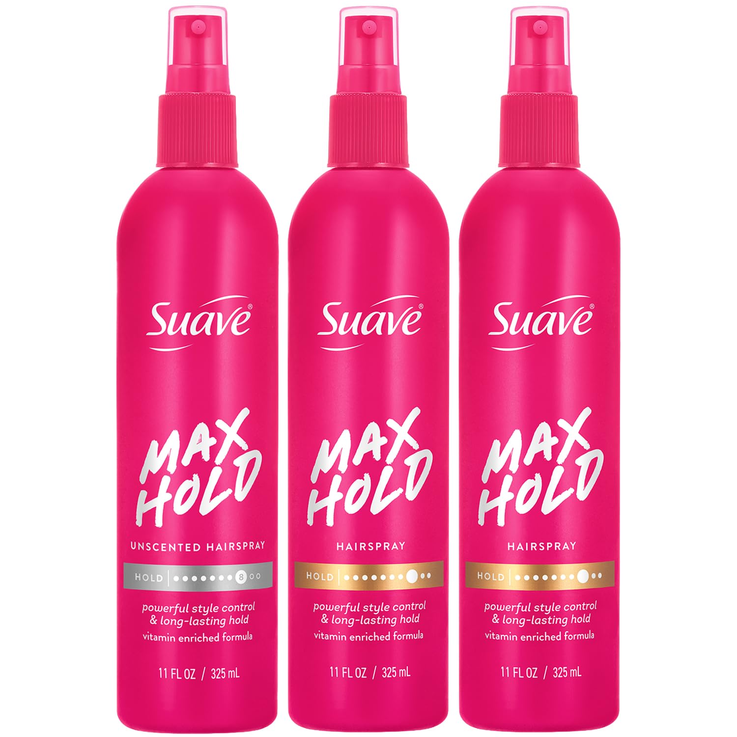 Suave three-bottle front packaging showing bundle and benefits
