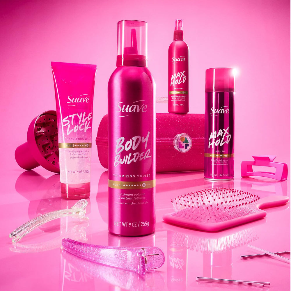 Fine mist from Suave bottle illustrating even coverage and long-lasting hold