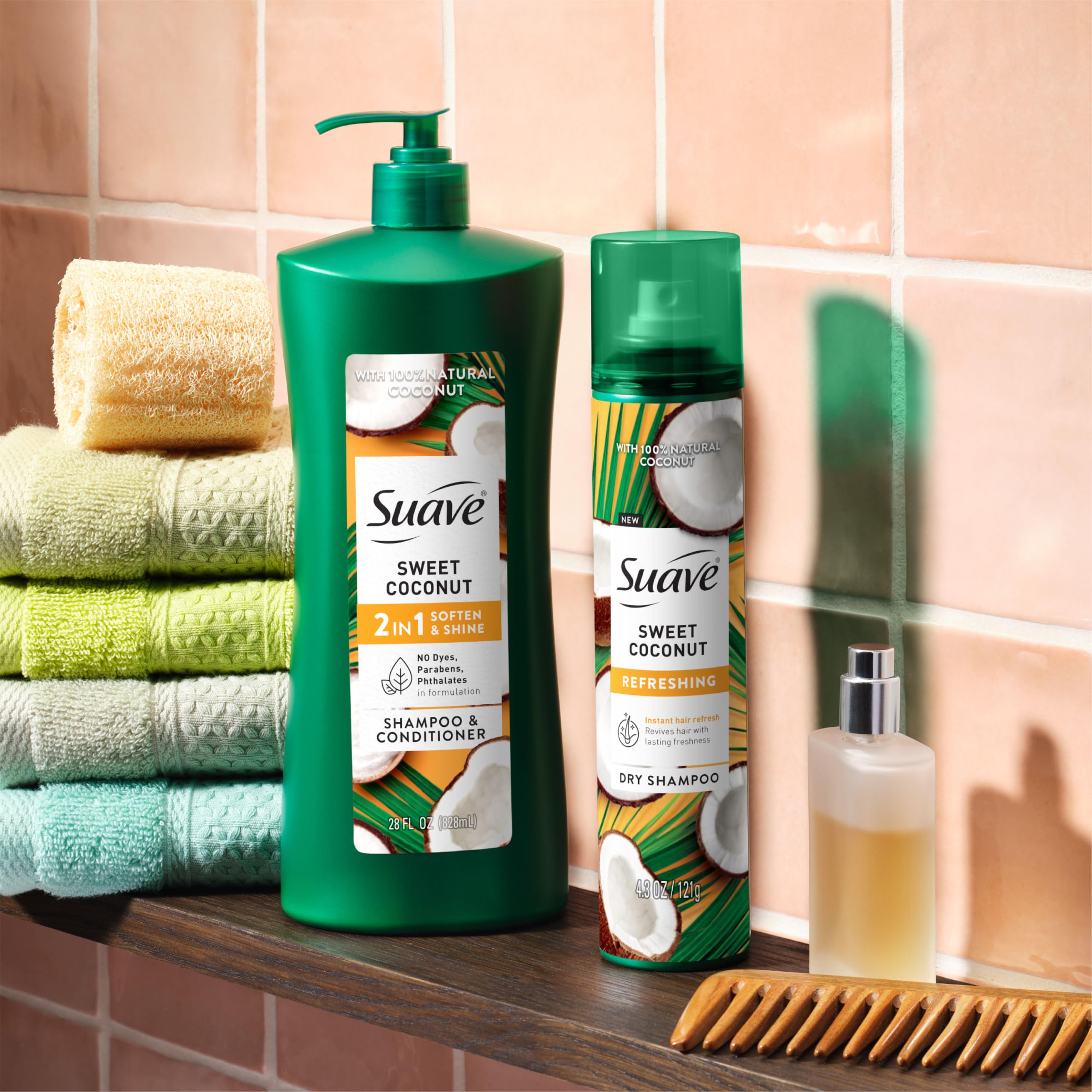 Suave in-shower use depicting quick application for time-saving morning routines