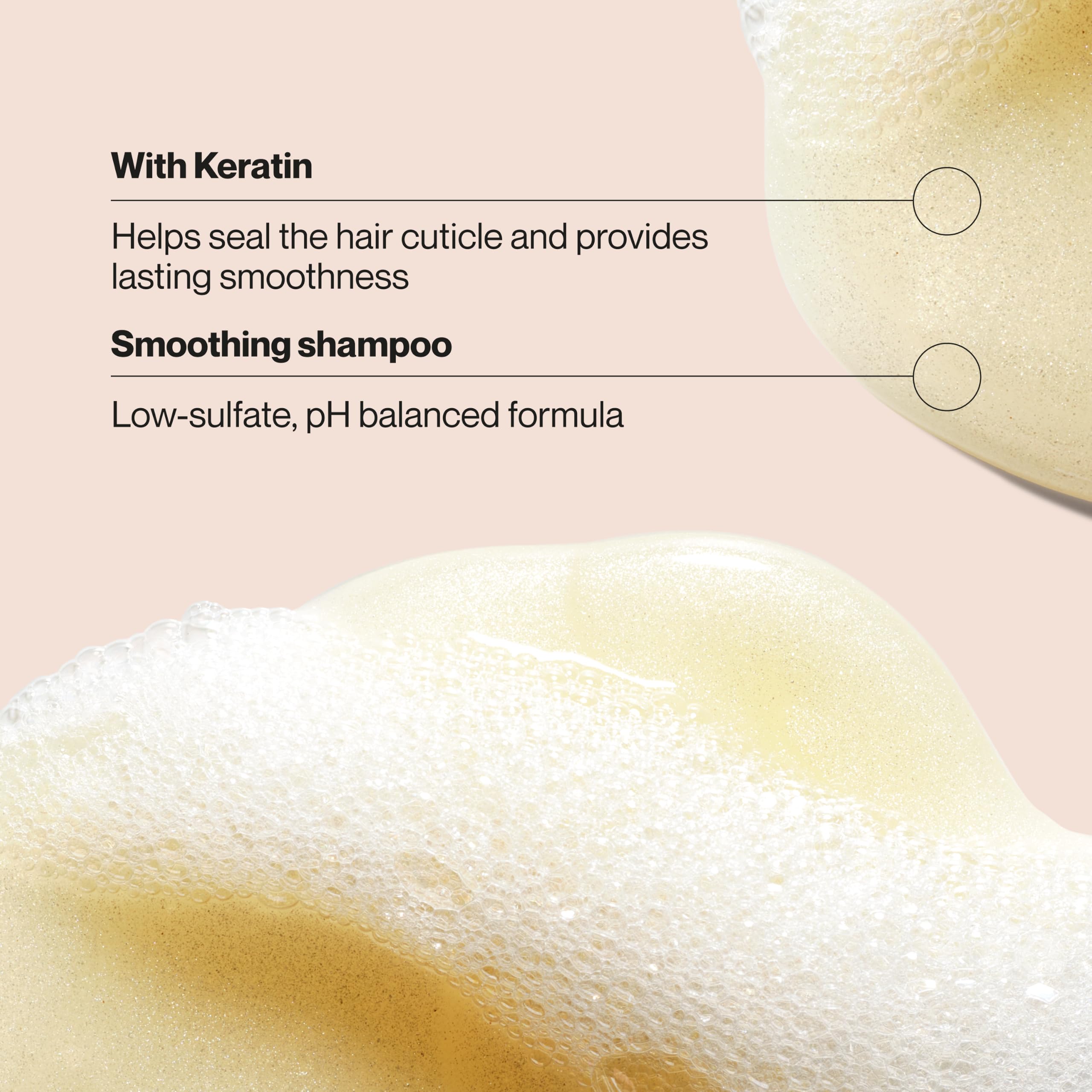 Close-up of Suave shampoo lather demonstrating gentle low-sulfate cleansing and smooth texture