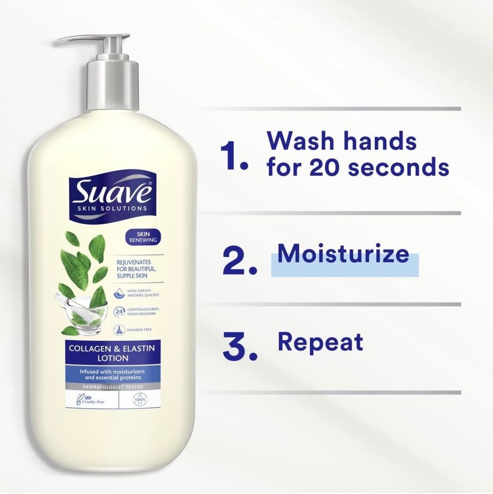 suave lotion being pumped into hand demonstrating quick absorption benefit
