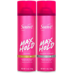 Suave max hold front pair showing scented and unscented cans for flexible styling