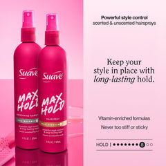 Suave Max Hold fine mist texture demonstrating even coverage and light feel