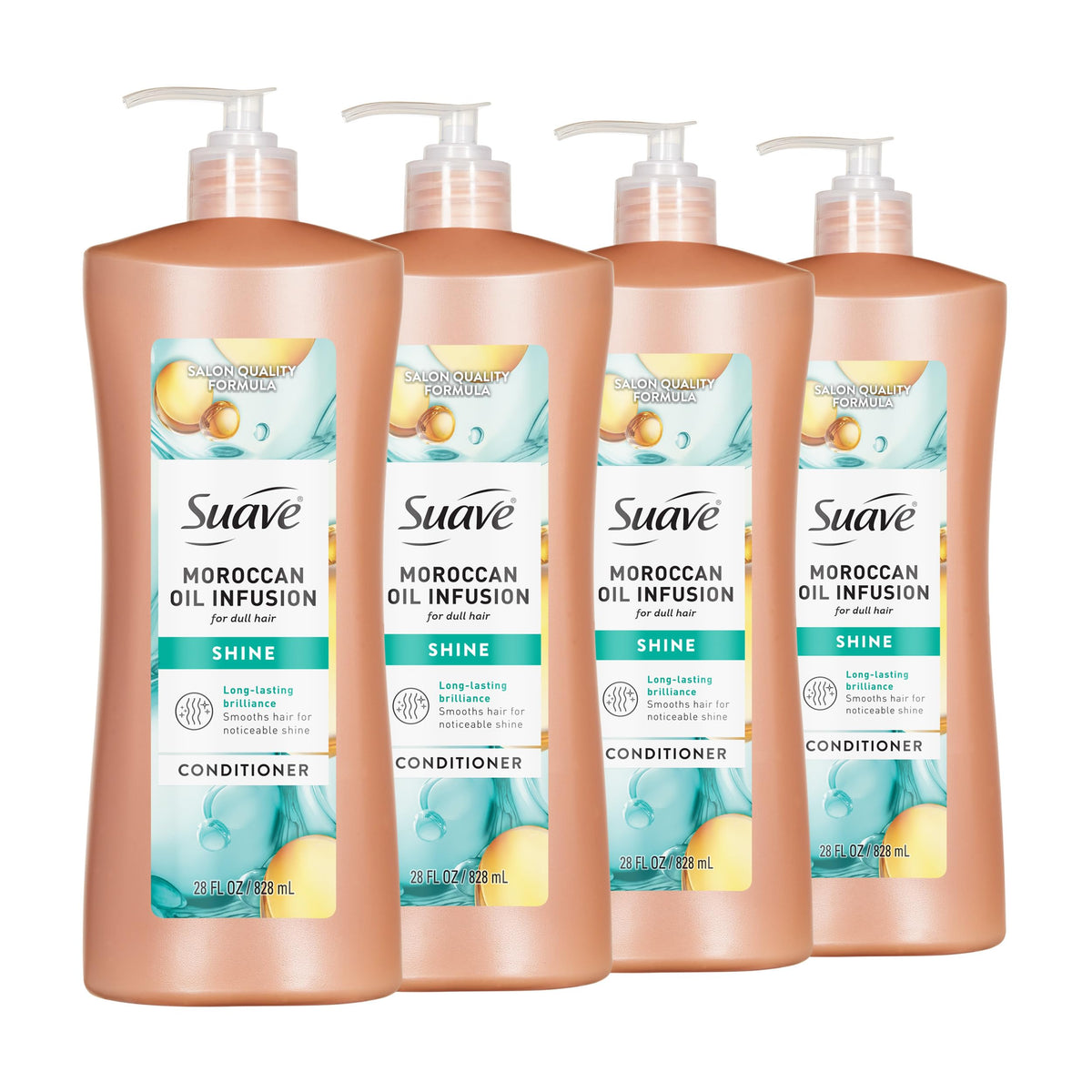 suave+ front packaging showing bottle and four-pack for easy restocking