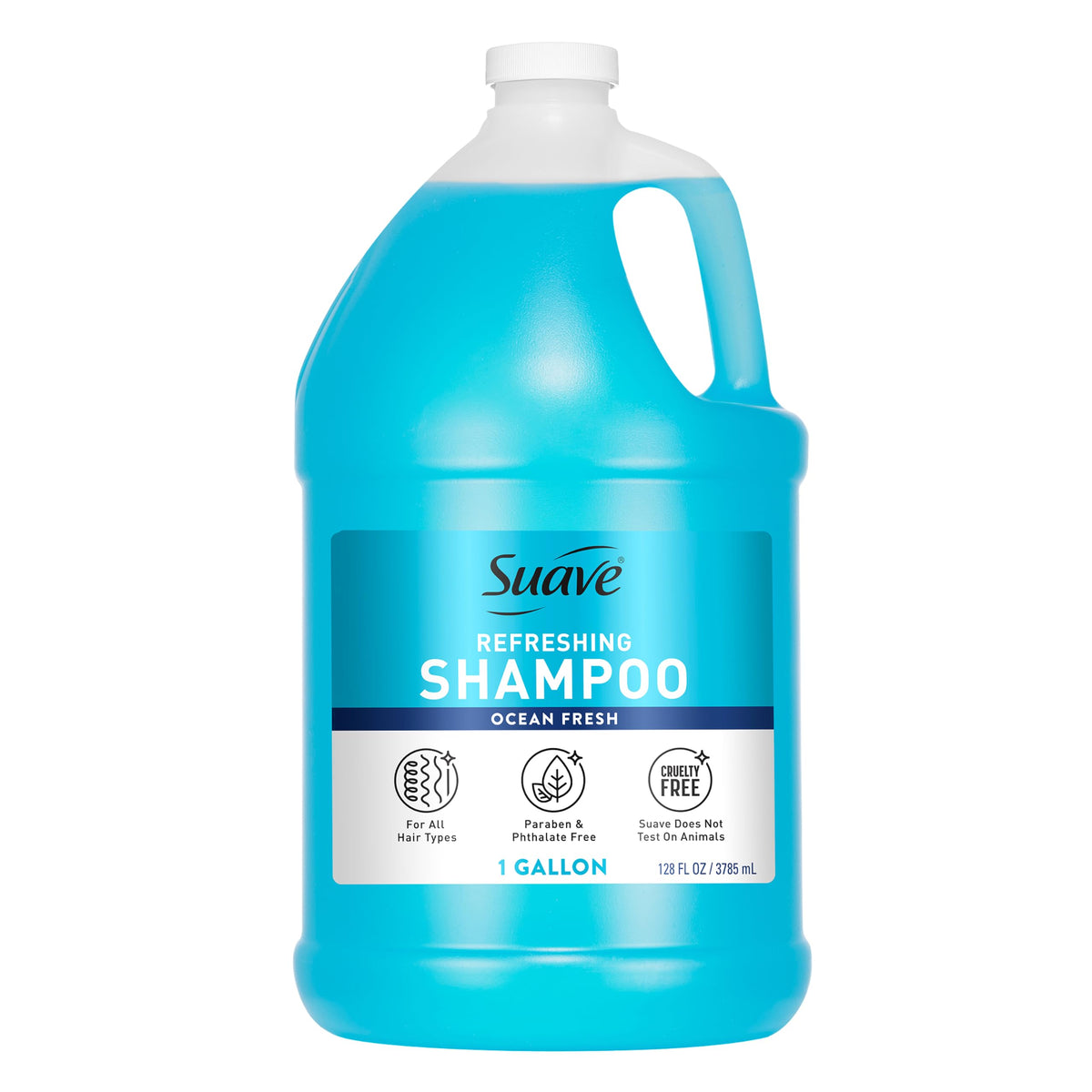 Suave bottle front showing Ocean Breeze label and large 128 fl oz size benefit