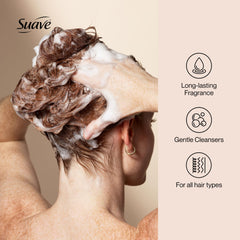 Suave label closeup highlighting sea algae extract and vitamin E benefits