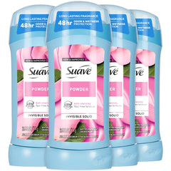 suave+ front packaging showing powder scent and four-pack convenience