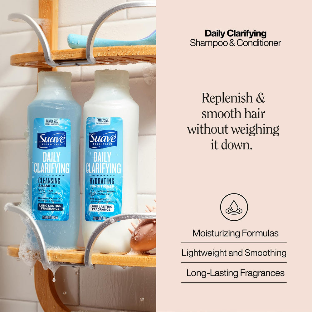 suave+ shampoo pump close-up demonstrating easy dispensing
