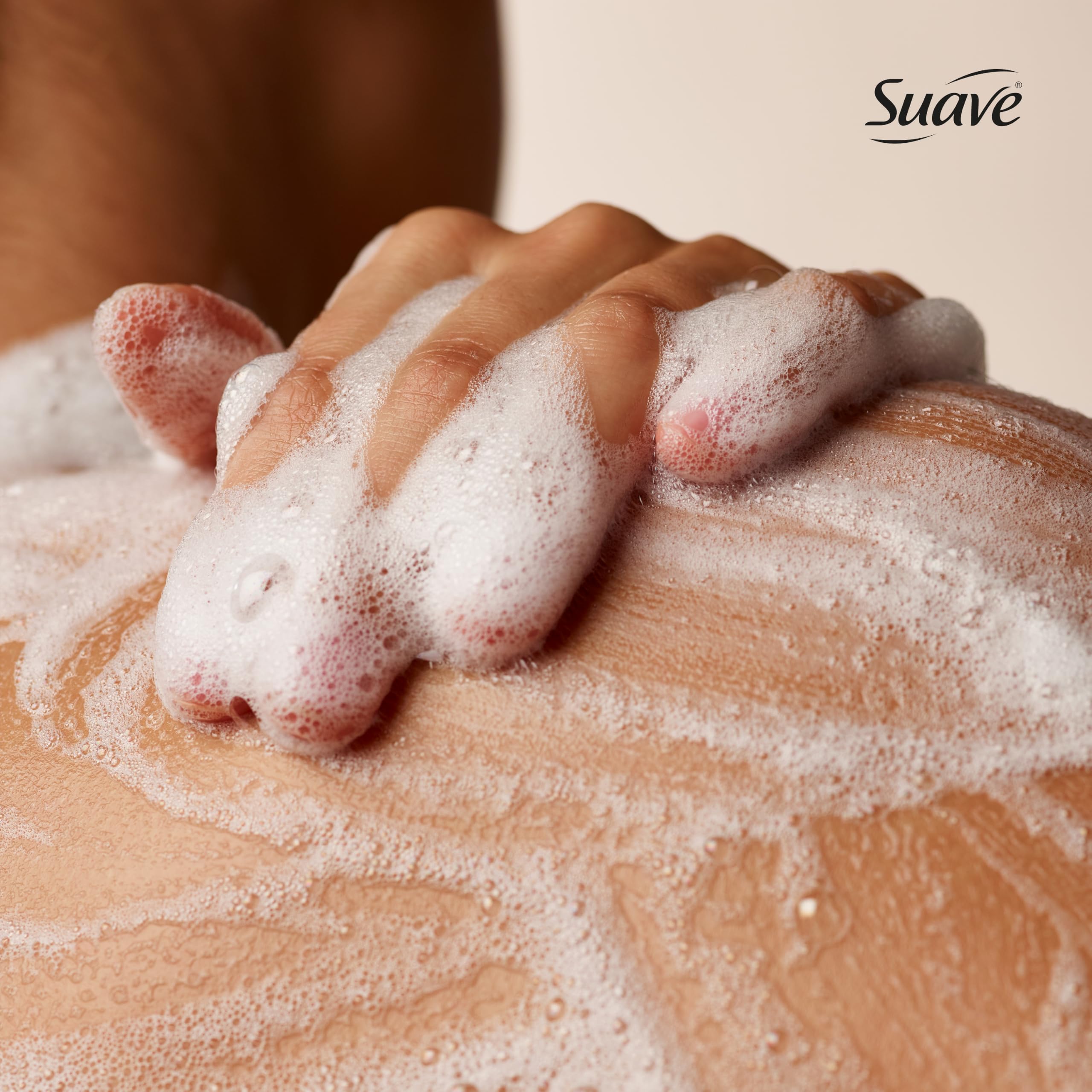 Suave ingredient label close-up highlighting glycerin and vitamin E benefits