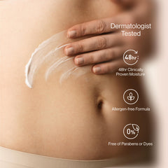 Close-up of Suave lotion texture showing ceramide-rich formula for barrier support