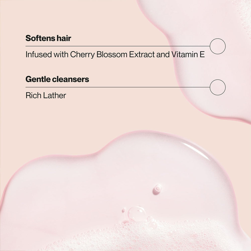 Suave+ shampoo pour texture close-up demonstrating creamy lather and gentle formula