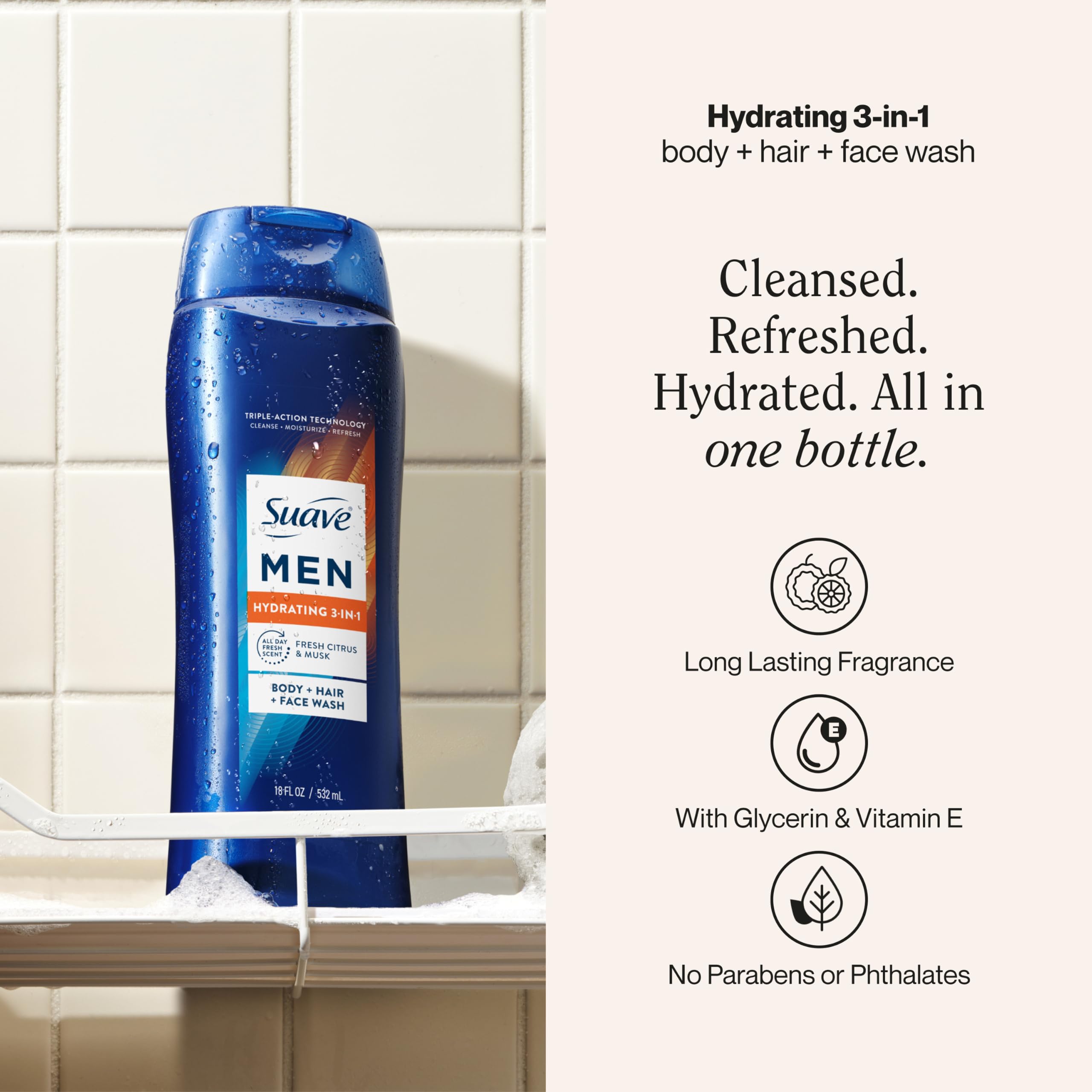 suave+ back label with ingredients and usage directions benefits
